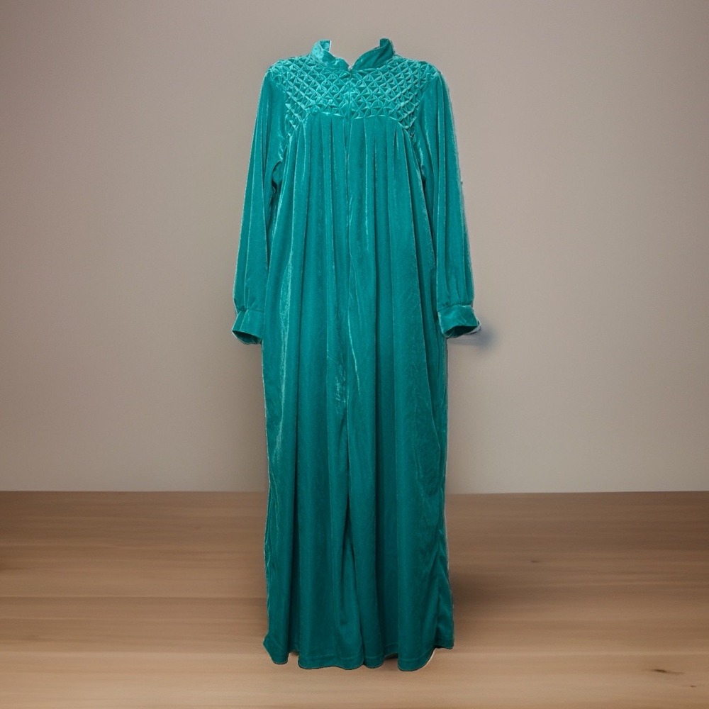 Only Necessities 1/2 Zip House Dress Robe Gown Velour Teal Velvet Women's 1X